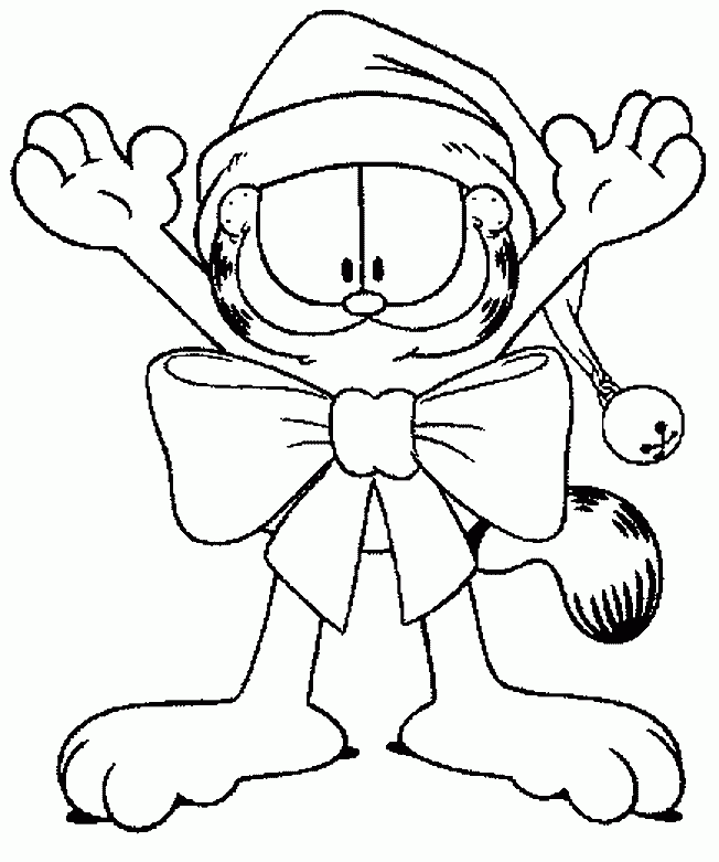 Garfield w czapce Mikołaja kolorowanka do druku